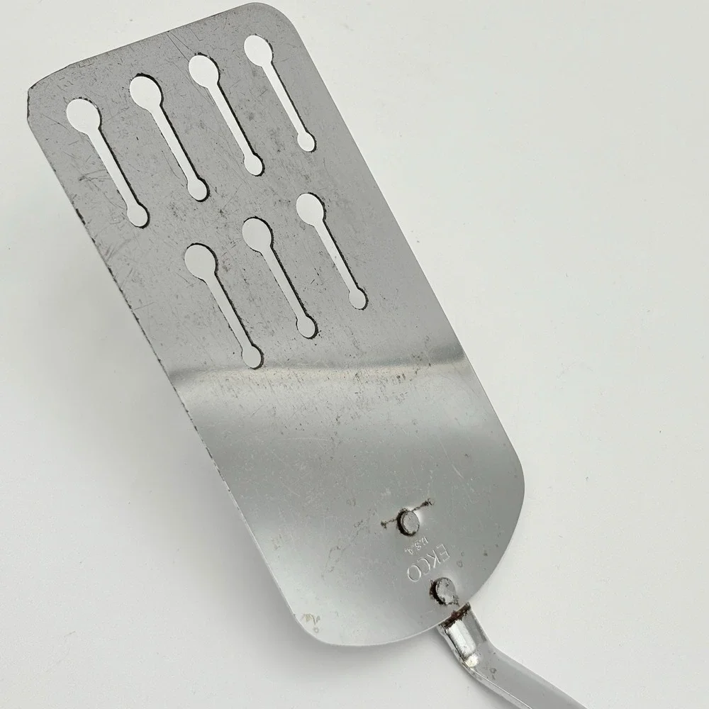 Vintage ECKO SPATULA Chrome Keyhole Slots Black Plastic Handle Made in U.S.A